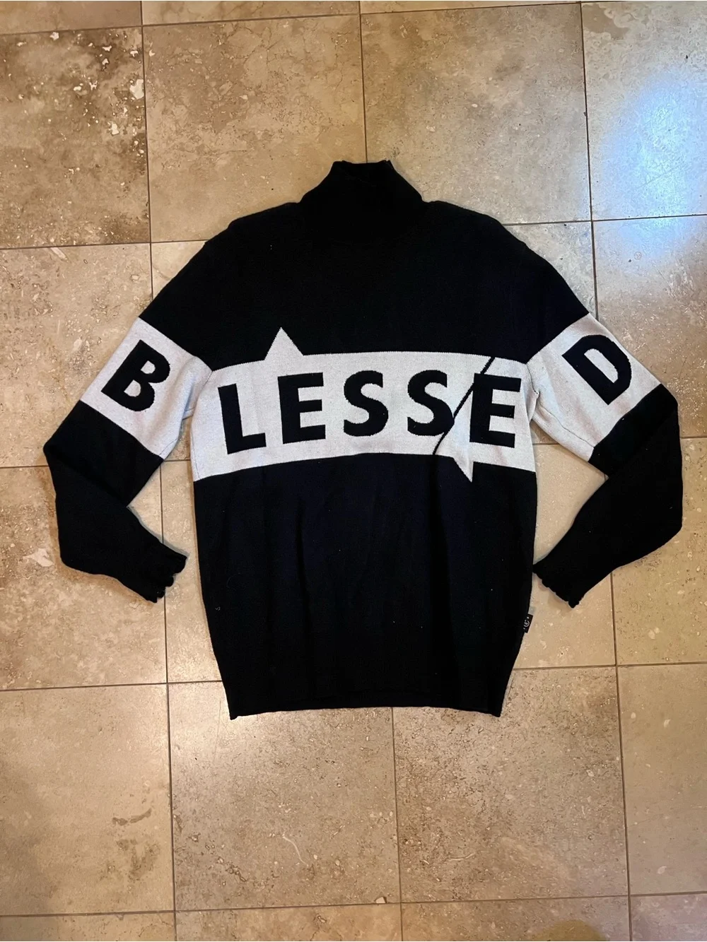 BLESSED Black and White Logo Knit Sweater - Men